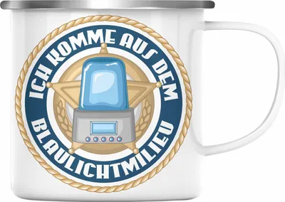 Produktbild von Trendation - Polizist Geschenk Emaille Tasse mit Spruch Geschenke Polizei Männer Lustig Blaulichtmilieu (Silber)
