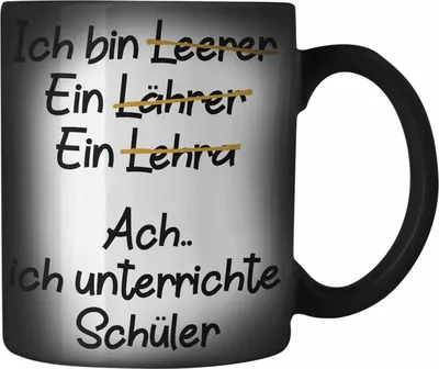 Produktbild von Trendation - Lehrer Farbwechsel Zauber-Tasse Geschenk Karabiner Farbwechsel Zauber-Tasse Edelstahl mit Spruch Lehrer Geschenkidee Lustig Sprüche (Schwarz)