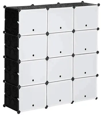 Obrázek produktu pro Modulární botník s 12 přihrádkami | Barva: černá a bílá | Rozměry: 32 x 125 x 125 cm