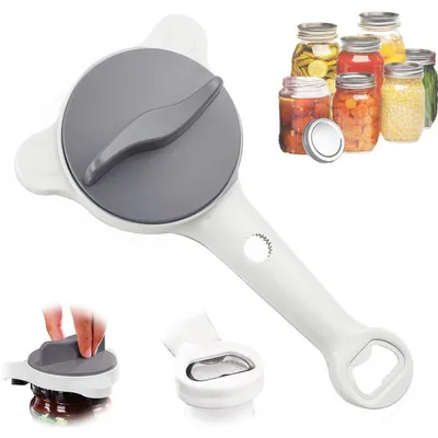 Produktbild von 4 in 1 Dosenöffner Flaschenöffner verstellbar 2,5–9 cm Anti-Rutsch Deckelöffner für Senioren Küche Grau