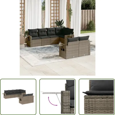 Produktbild von The Living Store 7-tlg. Garten-Sofagarnitur mit Kissen Grau Poly Rattan