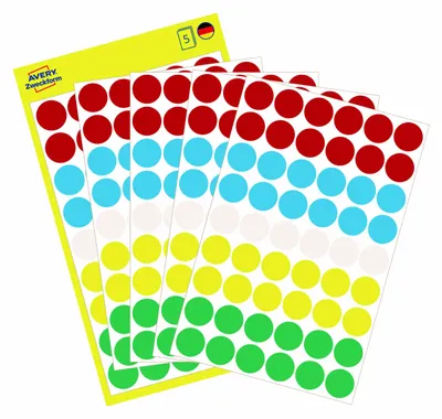 Produktbild von Avery Zweckform 3088, Markierungspunkte, ? 12 mm, 270 Markierungspunkte / 5 Bögen, Mehrfarbig