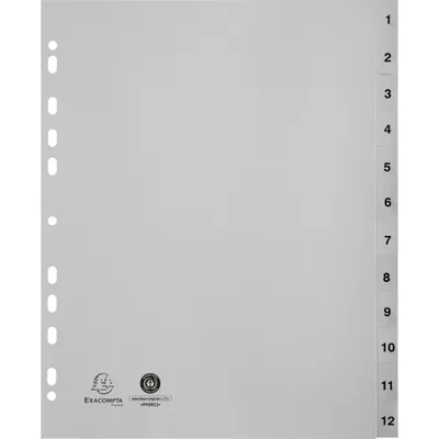 Produktbild von Exacompta 10x Register A4 grauem RC-PP 120µ Taben 1-12 12 Positionen Grau 2912E