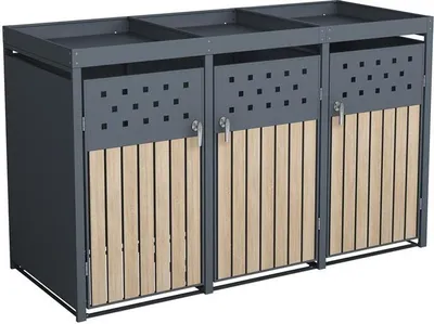 Produktbild von Mülltonnenbox Müllbox Mülltonnenverkleidung 3 Türen Box Pflanzdach Anthrazit