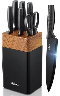 Produktbild von Yabano Messerblock mit Messer 7 teilig Schwarz Messerset mit Block