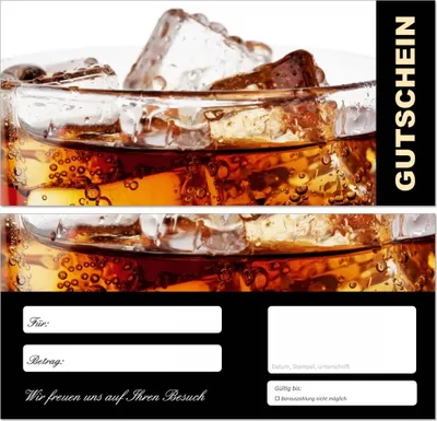 Produktbild von 50 Stück Premium Geschenkgutscheine (Gastro-667) - Ein schönes Produkt für Ihre Kunden Getränk im Glas mit Eiswürfel Gutscheine Gutscheinkarten für Bereiche wie Gastronomie, Restaurant, Weinhandel, Getränkehandel, Freizeit, Feier, Geschenk, Gaststätte und vieles mehr