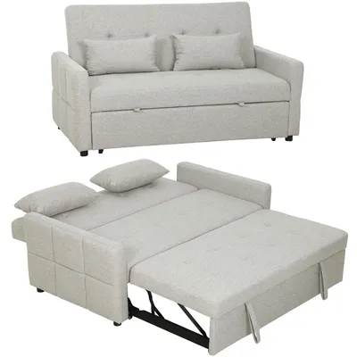 Immagine prodotto di HOMCOM Divano 2 Posti Convertibile in Divano Letto Clic Clac con 2 Cuscini in Tessuto, Marrone Chiaro