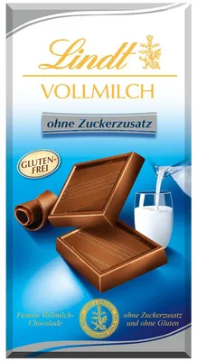 Produktbild von Lindt Vollmilch ohne Zuckerzusatz Tafel 100g
