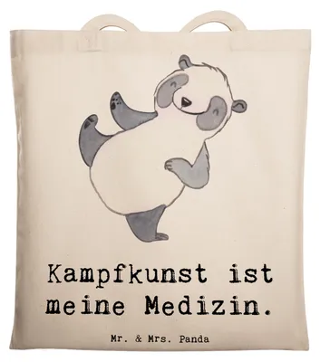 Produktbild von Mr. & Mrs. Panda Jutebeutel Panda Kampfkunst - Transparent - Geschenk, Einkaufstasche, Laptoptasche, Selbstverteidigung, Tasche, Kampfsportarten, Tote Bag, Schultasche