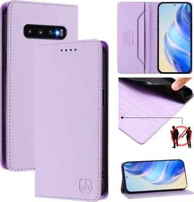 Image de Étui en cuir pour Samsung Galaxy S10, étui à rabat avec fentes pour cartes, portefeuille et support Violet