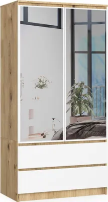 Image de Akord Armoire 2 Portes 2 Tiroirs 2 Miroirs Chêne Artisan Et Blanc 90X51X180