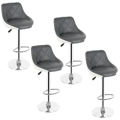 Image de Tabouret de bar, lot de 4 Chaise de bar pivotante Tabouret de cuisine en similicuir Réglable en hauteur gris et blanc