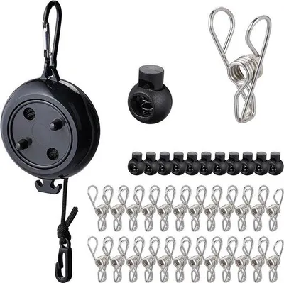 Image de Corde à linge extensible de 7,8 m, noire, pour le camping