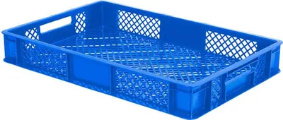 Produktbild von 156 Stück Eurobehälter durchbrochen/Bäckerkiste, LxBxH 600 x 400 x 90 mm, PE-HD, lebensmittelecht, blau, Palettenware