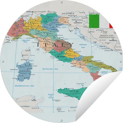 Produktbild von MuchoWow® Gartenposter Outdoor-Poster Rund Karte von Italien Ø 120 cm Gartendeko Rundes Poster draußen