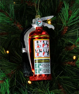 Productafbeelding van Kerstornament van glas, 12,7 cm, figuur van een brandblusser, rood/zwart