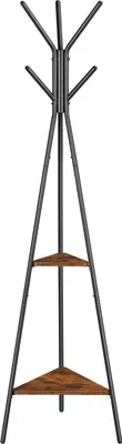Zdjęcie produktu dla BEGRYF Wieszak na płaszcze z półkami 49x49x179 cm czarny brązowy Wieszak na płaszcze Narożny wieszak na płaszcze Przedpokój Industrialny