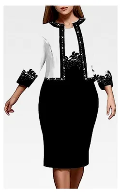 Produktbild von 2-teiliges Damen Abendkleid in großen Größen mit 3/4-Ärmeln und Vintage-Print, Midi Bleistiftkleid mit Kurzjacke
