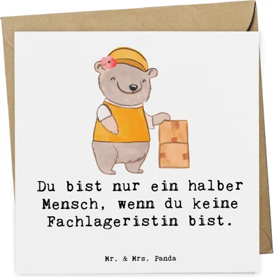 Produktbild von Mr. & Mrs. Panda Klappkarte Fachlageristin Herz - Weiß - Geschenk, Lustig, doppelkarte, Grußkarte, Ausbildung, Spruch, anlasskarte, Glückwunschkarte, faltkarte
