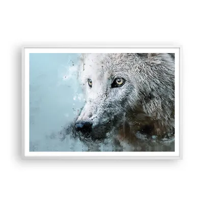 Produktbild von Gerahmtes Poster - Weißer Rahmen - Weiß Der Wolf Bild - 100x70 cm - Wand Bild - Wanddeko - Wandbilder - Kunstposter - Wandposter - Bilderrahmen - Bilder - Kunstdruck - P2WAA100x70-4623
