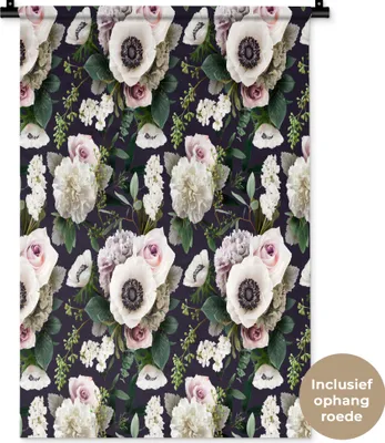Produktbild von MuchoWow® Wandteppich Wandbehang Blumen - Anemone - Muster 60x90 cm Tapisserie Dekoration Wandtuch - Foto-Teppich - Abwaschbar
