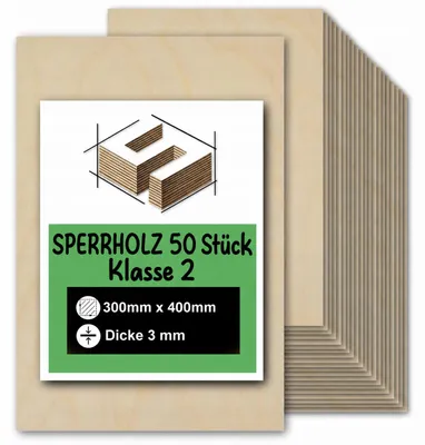 Produktbild von Rechteckige Birkensperrholzplatten zum Basteln und Bemalen – Lasergravur, Laserschnitt, CNC-Fräsen, Modellbau, Laubsägearbeiten, Brandmalerei und Decoupage – Klasse 2 – 30 × 40 cm (300 × 400 mm) – 3 mm – 50 Stück