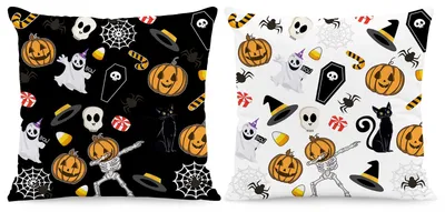 Kissenbezüge 45x45 cm, 2er-Set, Halloween-Motive, Plüsch, schwarz-weiß