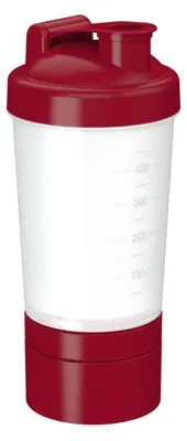 Immagine prodotto di Shaker "Protein" Pro 2+ con 400 ml - Shaker fitness per bevande proteiche e sportive con tre camere rimovibili e setaccio rimovibile - trasparente/rosso standard