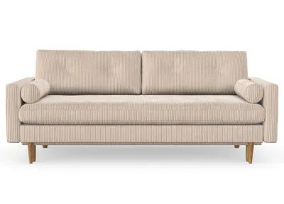 Produktbild von Esme 3-Sitzer-Sofa mit Schlaffunktion, Massivholzkonstruktion, skandinavischer Stil, Hohe Beine aus Eichenholz, gewachst, Cord-Stoff Anafi 22 Almond