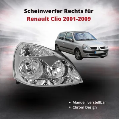Produktbild von Scheinwerfer Frontscheinwerfer Rechts für Renault Clio 2001-2009 | manuell verstellbar | Chrom | OEM 26010-2027R
