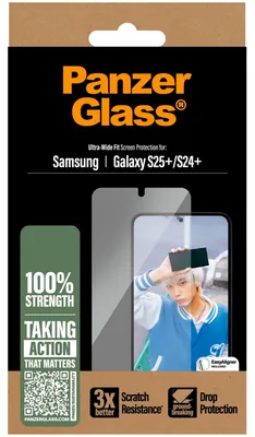 Produktbild von PanzerGlass ® Displayschutz Samsung Galaxy S25+ | S24+ | Ultra-Wide Fit, Samsung, Samsung - Galaxy S25+, Samsung - Galaxy S24 Plus, Trockene Anwendung, Kratzresistent, Schockresistent, Transparent, 1 Stück(e)