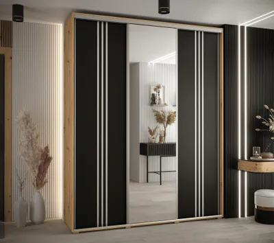 Obrázok produktu pre Šatníková skriňa ASIRI 7 - 190/60 cm, dub artisan / čierna / strieborná