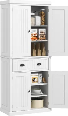 Produktbild von ZMH Küchenbuffet mit vielfältigen Aufbewahrungsmöglichkeiten verstellbaren Einlegeböden 4 Türen und einer großen Schublade 762 x 402 x 183 cm weiß