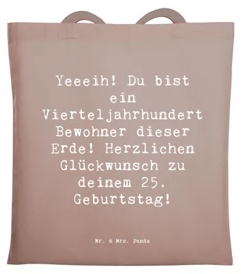 Produktbild von Mr. & Mrs. Panda dokumententasche Spruch 25. Geburtstag - Braun Pastell - Geschenk, totebag, Happy Birthday, Schultasche, Shopping Tasche, Abenteuer, besondere Momente