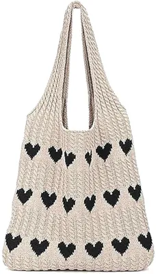 Zdjęcie produktu dla Azomor® Urocza pleciona torba na ramię z motywem serc dla nastolatek i kobiet, 36 x 30 cm