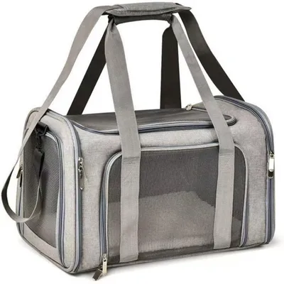 Imagen del producto de INF Mochila Transportín 3-en-1 para Mascotas 45x30x30cm — Poliéster Transpirable, Multiapertura Convertible Gris