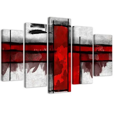 Image de toile en 5 parties accent rouge 200x100 cm Feeby rouge tableau mural prêt à accrocher