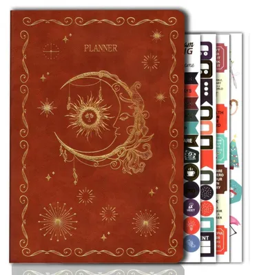 Image de Planificateur hebdomadaire 2026, carnet de notes A5, agenda de poche marron avec des autocollants