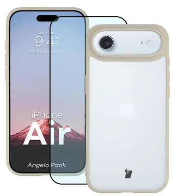 Produktbild von Schutzhülle + gehärtetem Glas für iPhone Air, Bizon Angelo Pack, Semitransparent mit beigem Rahmen