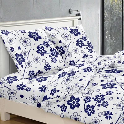 Produktbild von Bettwäsche - 200x200 cm - Bettbezug und Kissenbezügen Set - Blumen - Weiß-blau - Mikrofaser Baumwolle - 2 Kissenbezüge 70x80 cm