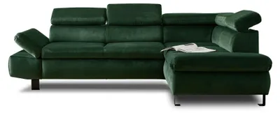 Image de Lisa Design Nairobi - Canapé d'angle droit convertible - en velours - 5 places - avec têtières , Vert