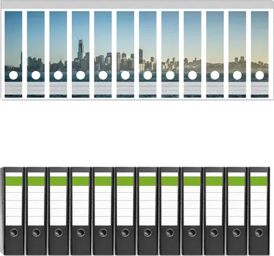 Produktbild von Wallario 12 Stück breite Ordner inkl. Klebeetiketten mit Motive Skyline von San Francisco -  Set mit Rückenschildern / Ordnerrücken Stickern