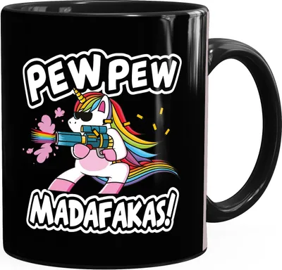 Produktbild von Kaffee-Tasse Pew Pew Madafakas böses Einhorn Regenbogen Unicorn MoonWorks® schwarz Keramik-Tasse