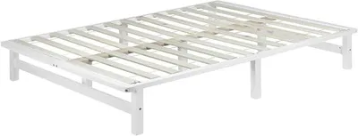 Produktbild von Palettenbett 140x200 Weiß - Massivholz mit Lattenrost | Bettgestell aus Kiefer massiv, weißlackiert, inkl. Rolllattenrost – ohne Kopfteil, Höhe 28 cm