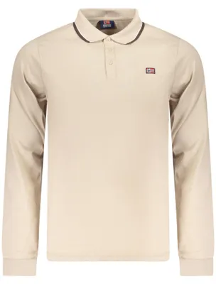 Produktbild von Elegantes Herren Langarmshirt Beige mit Kontrast und Stickerei