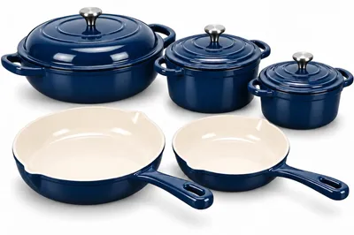 5-tlg. emailliertes Gusseisen-Kochset, 26+20 cm, 2,8-4,7 l, ofenfest