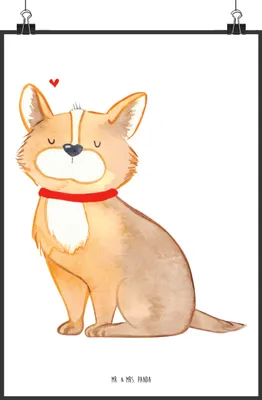 Produktbild von Mr. & Mrs. Panda Bild Hund Glück DIN A1 - Weiß - Geschenk, Herz, Corgie, Spruch, wanddeko, drucke, kunstposter, Wandbild, Sprüche, Plakat, Liebe