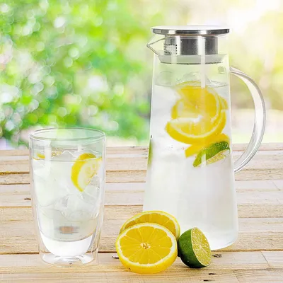 Produktbild von Wasserkan 15 Liter - Glaskanne mit Filter und Deckel aus Edelstahl