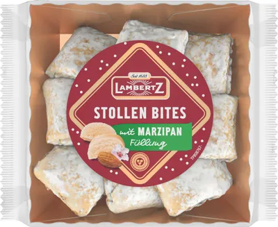 Zdjęcie produktu dla Lambertz Stollen Bites z marcepanowym nadzieniem owocowym opakowanie 350g
