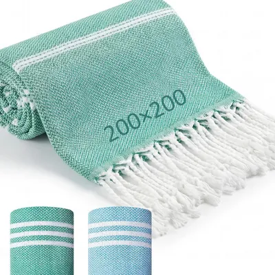 Produktbild von 2er Set Hamamtuch Saunahandtuch 200 x 200 cm Blau Grün Baumwolle Schnell Trocknend